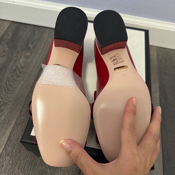 NIB Authentic Gucci Red Leather Fringe Mid-Heel Marmont Pump Size 36 - Picture 6 of 6